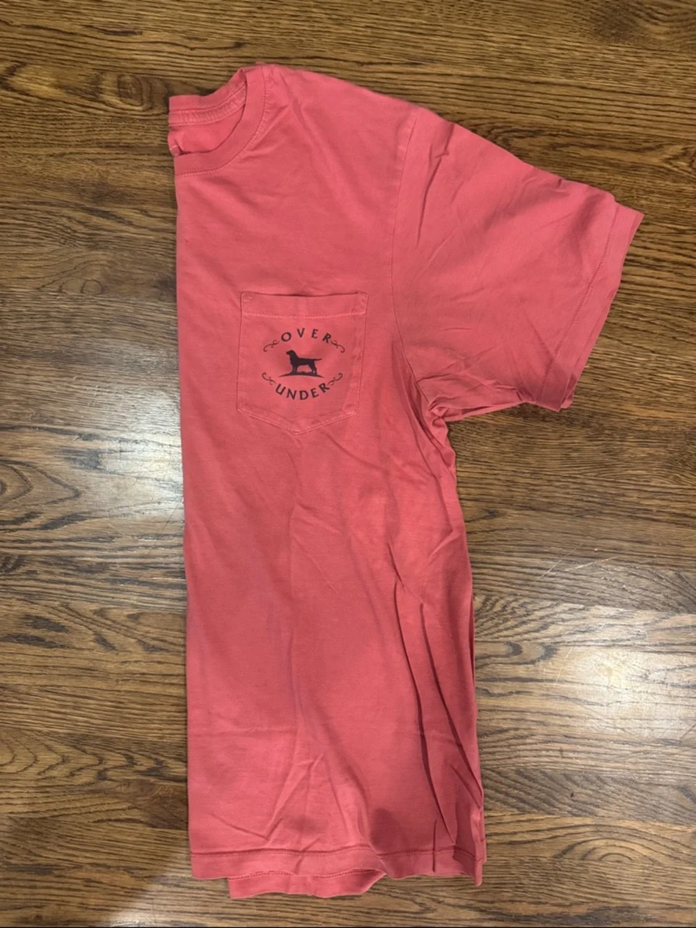 Over Under Kids' Short Sleeve Tee in Coral Pink with Dog Graphic - Picture 3 of 3